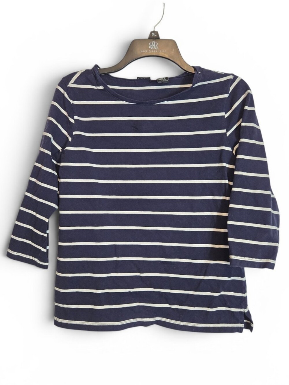 NorthCrest | Large 14-16 | Blue and White Stripes 3/4 Sleeve Blouse Top